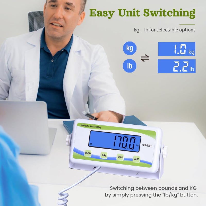 ScaleBelly Extra Wide Medical Physician Scale - 440 lb/200 kg Capacity, High Accuracy Digital Display, Heavy Duty Portable Body Weight Scale for Home, Office, Hospital, Gym & Bariatric Use - Image 5